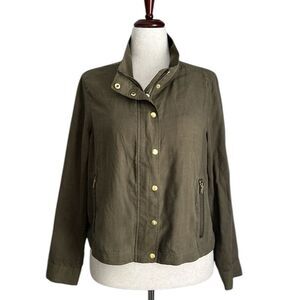 Club Mónaco Women's Green Bomber Moto Lightweight Zip Front Jacket Size M